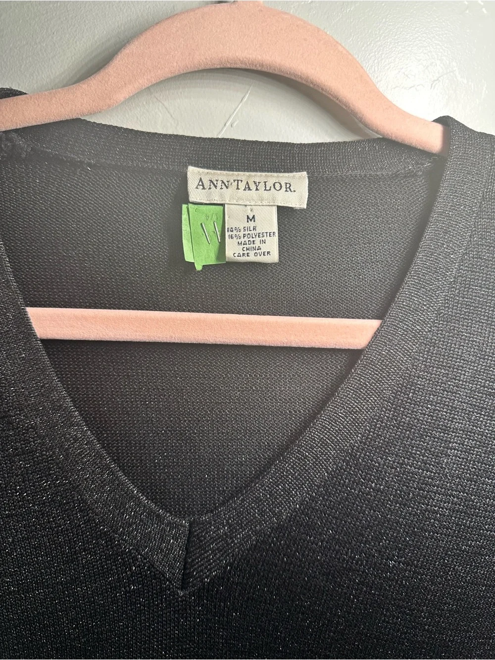 Ann Taylor Black Glitter V-Neck Long Sleeve Knit Top